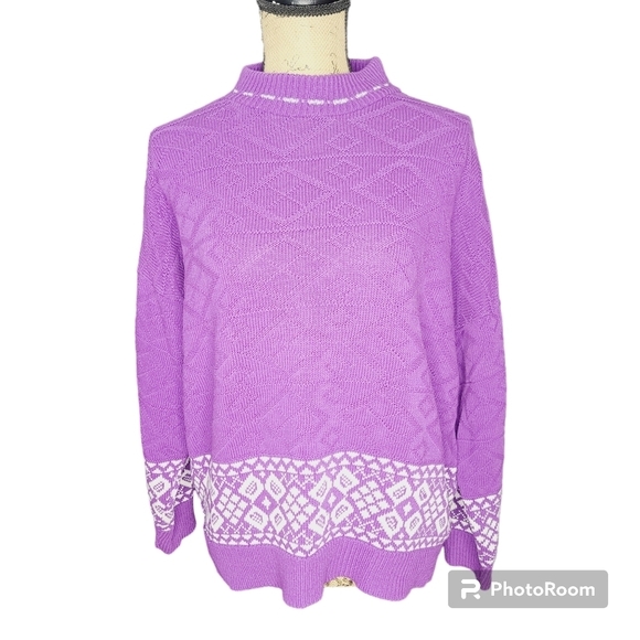 Vintage 80s Purple Mock Neck Oversized Cozy Sweater - Picture 1 of 11